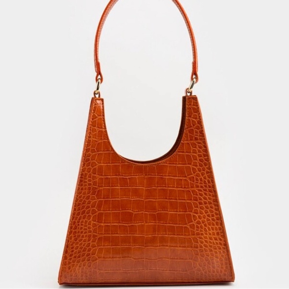 Francesca's: Sophia 90's Croc Trapeze Hobo Bag in Cognac